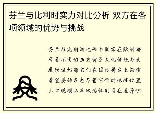 芬兰与比利时实力对比分析 双方在各项领域的优势与挑战